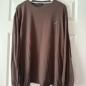 Nautica Brown Long Sleeve Tee with Crew Neck